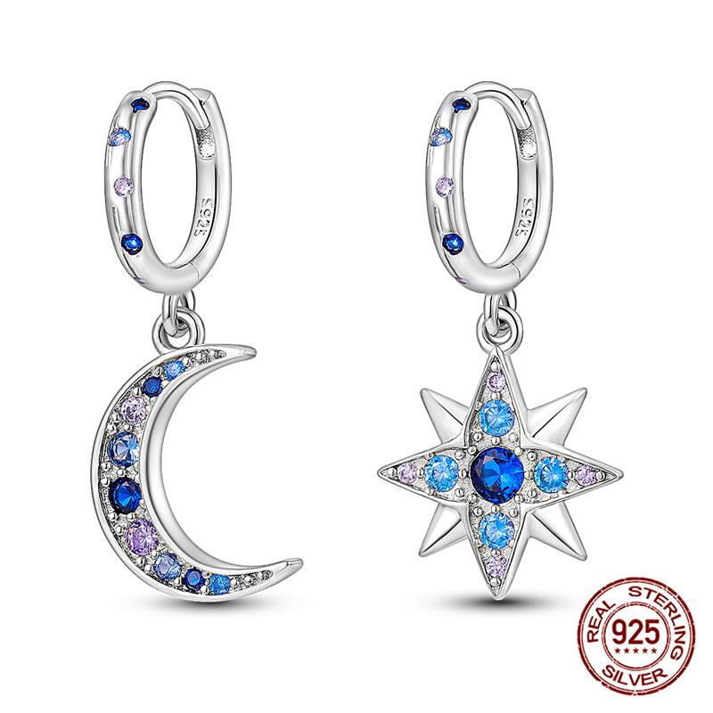 100% 925 Sterling Silver Simple Star And Moon Series Women'S Earrings Suitable For Daily Wear Anniversary Gift