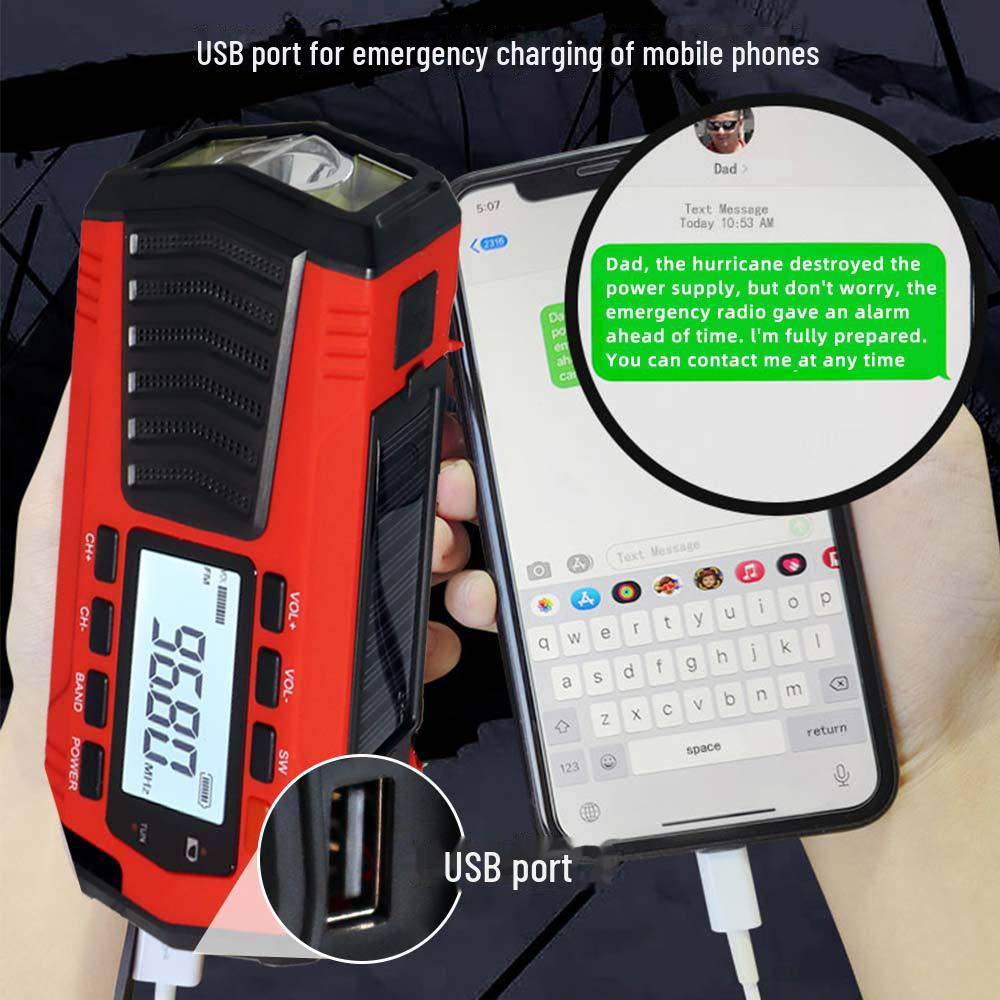 4000mAh Solar Hand-Crank Emergency Radio & LED Flashlight for Camping