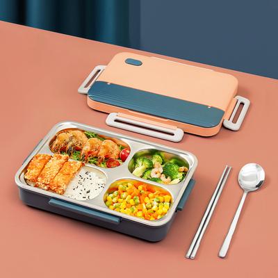 MeyJig Portapranzo Acciaio Inossidabile Antiperdita Bento Box Portatile 4 Scomparti Contenitore per Alimenti 930ml