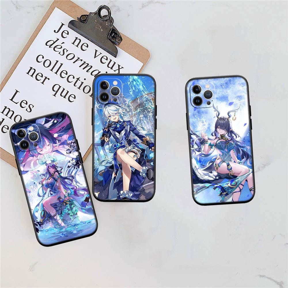 LO48 Genshin Impact Furina Aether Soft Shell Phone Case for iPhone 16 15 14 13 12 Pro Max Plus Mini