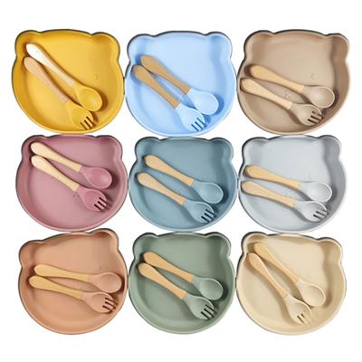 Cartoon Silicone Plate Cute Bear Plate Portable Baby Suction Plate Multi-color Feeding Plate High & Low Temperature