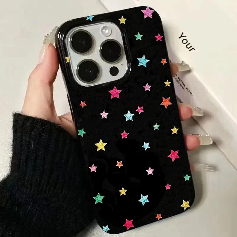 Colorful Glitter Star Print Phone Case for iPhone 16 15 14 13 12 11 Pro Max Aesthetic Sparkle Star Shockproof Cover for Women iphone 16