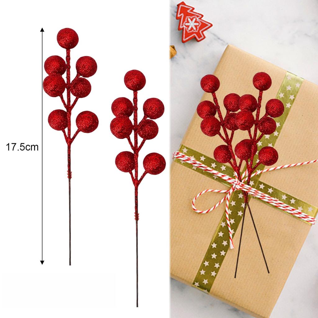 30/2PCS 17.5cm Christmas Tree Berry Decoration Simulation Glitter Gold Silver Red Blue Berry Bouquet DIY Wreath Home Decoration