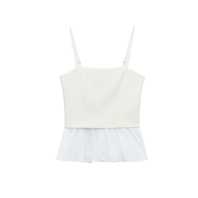 Spring New Women's Clothing Patchwork Design White Vest Poplin Camisole Straight Collar Top 2140777