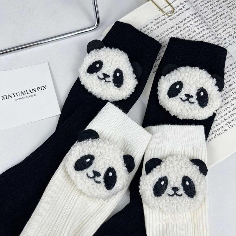 Cotton Booties Socks Cute 3D Panda Doll Crew Socks Cartoon Ankle Socks Casual Calf Socks Student Girls Middle Tube Socks