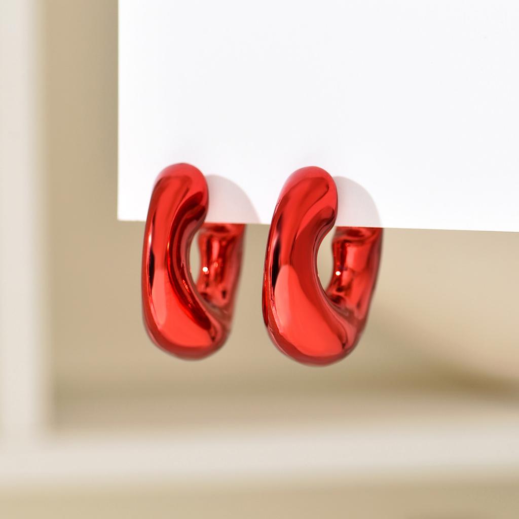 Metallic Color Acrylic Chunky C-shape Hoop Earrings for Women New Irregular Geometric Huggies Earring Glossy Jewelry