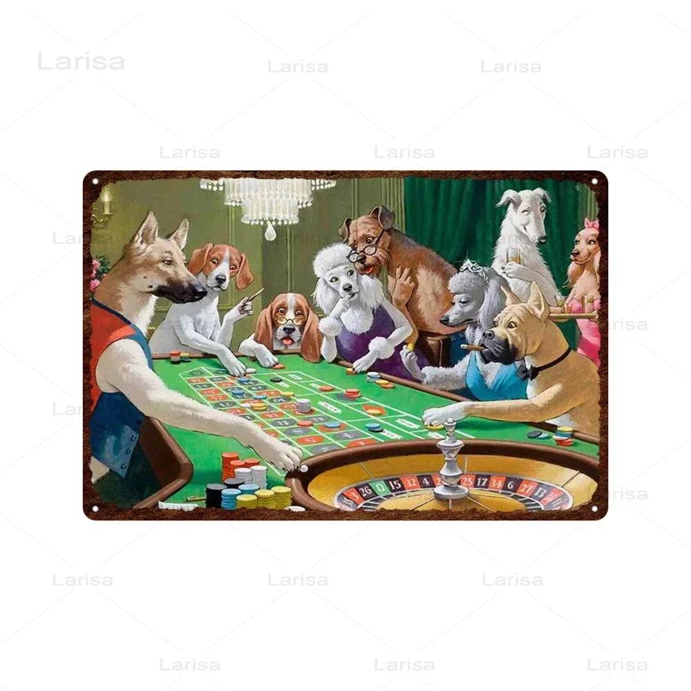 Dog Playing Poker Game Game Poster Tin Sign Cafe bar Home Wall Art Decoration Retro Metal Tin Sign 8x12 inch