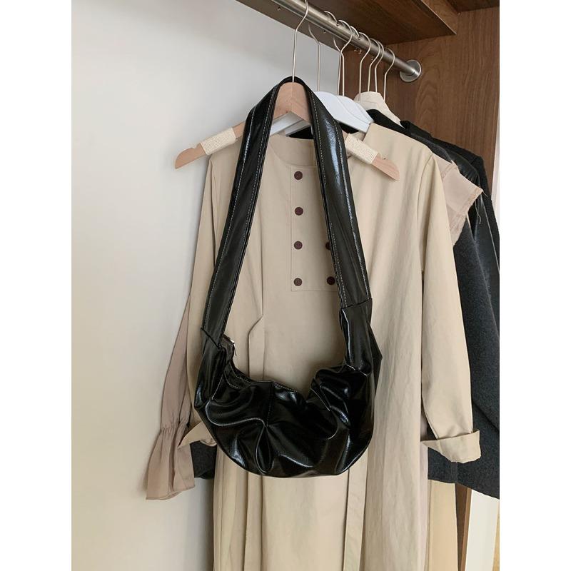 

Винтажная мягкая кожаная плиссированная сумка для пельменей Lazy Casual Everything Commuter сумка через плечо для женщин чёрный