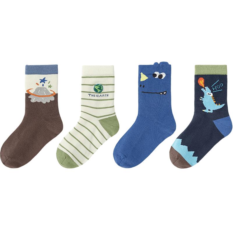 Balabala Boys' Mid-Tube Cotton Socks 4-Pack