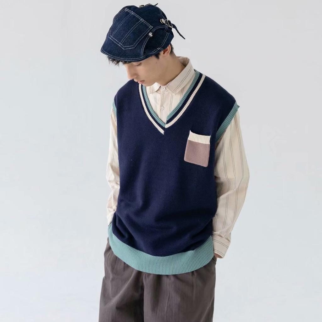 Men's Multi Color Fashhion Tops Cargo Outerwear Streetwear Sleeveless Jacket Warm Loose Knitting Vest Spring Autumn Sweater For Men