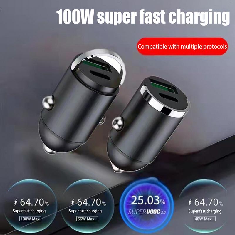 100W Mini Autoladegerät Schnellladung Für Iphone Qc3.0 Mini Pd USB Typ C Auto Handy Ladegerät Für Xiaomi Samsung Huawei