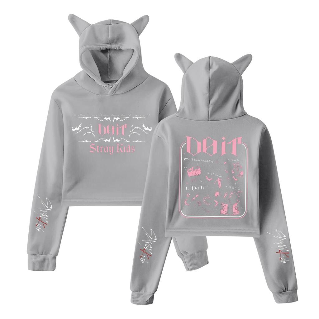 Stylish Women's Hooded Pullover Sweatshirt With Stray Kids Print, Trendy Long-sleeved Top.