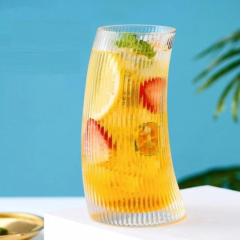 450ml/300ml Glass Cup Sail Shaped Rolling Vertical Transparent Tea Juice Glass Beer Can Milk Drink Cups Breakfast Mug Drinkware