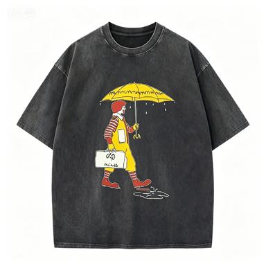 2026 new Washed Cotton Tshirt with Cartoon Clown Print Casual Streetwear Top 2XL