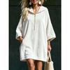 Autumn Winter Velvet Hooded Dress Half Zip 3/4 Sleeve Pocket Long Sweatshirt Dress Women Casual Hoodie Midi Dress
