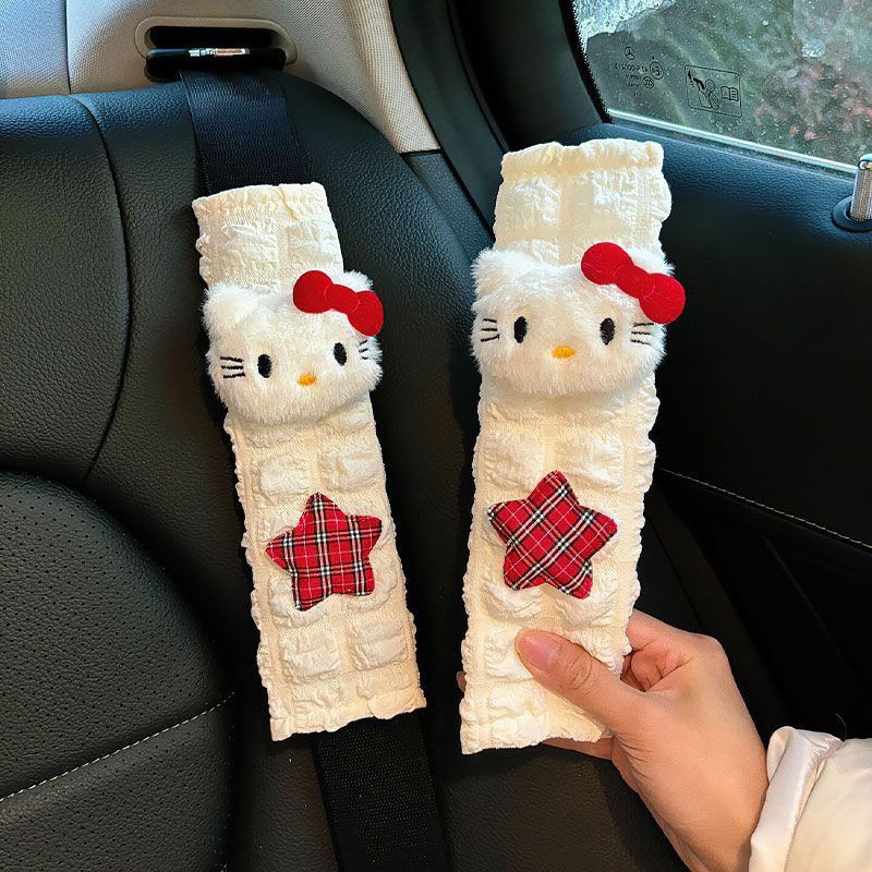 Kt Cat Car Seat Belt Shoulder Pet Cartoon Cute Girl Car Anti-Ram Neck Safety Belt Cover Hello Kitty Decoration Kt Cat Pair