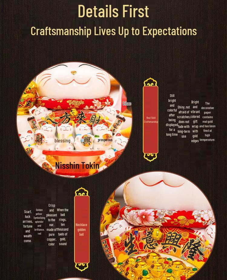 Large Waving Hand Lucky Cat Ornament - Cashier Desk Home Decor Gift