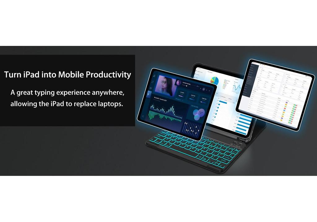 iPad 10th/11th Gen 10.9-inch Case with Colorful Backlit Bluetooth Keyboard & Pen Holder