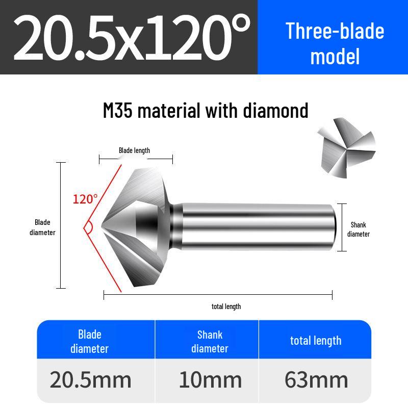Cobalt Titanium-Plated Chamfering Drill for Stainless Steel - Single/Triple-Edge Countersink & Deburring Tool.