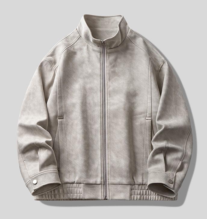 High Street Trend Suede Embossed American-Style Men's Jacket - Spring/Autumn, High-End Loose Stand Collar Design