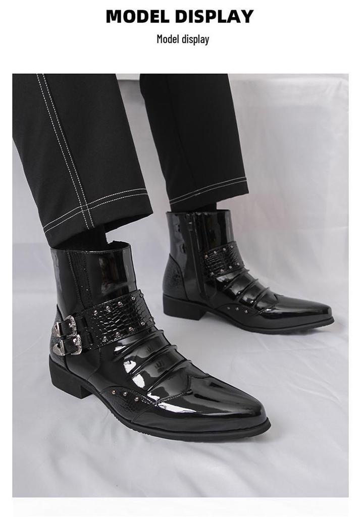 Men's British Style Autumn Leather Chelsea Boots - Shiny, Pointed Toe, High-Top, Formal, Casual, Short Boots