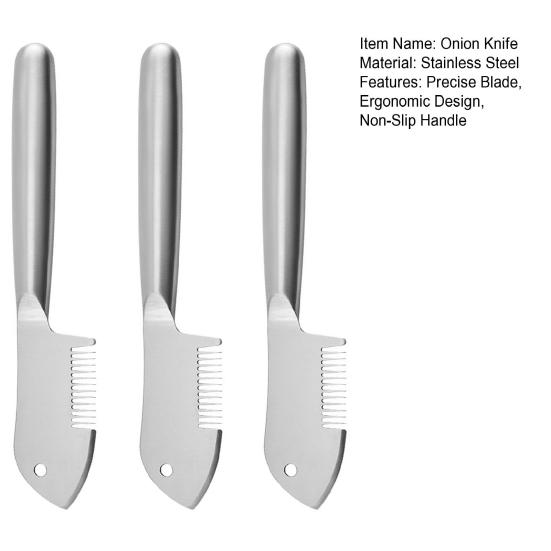 Nůž na cibuli Nerezový 3v1 Multifunkční škrabka pro strouhání, krájení a loupání zeleniny Ergonomická protiskluzová rukojeť Kuchyňský nástroj pro přípravu jídla