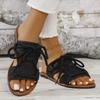 Fashion Plus Size 2025 New Hot Sale Women's Open Toe Slippers Outdoor Casual Lace Up Low Heel Sandals Summer Daily Beach Rome Slippers