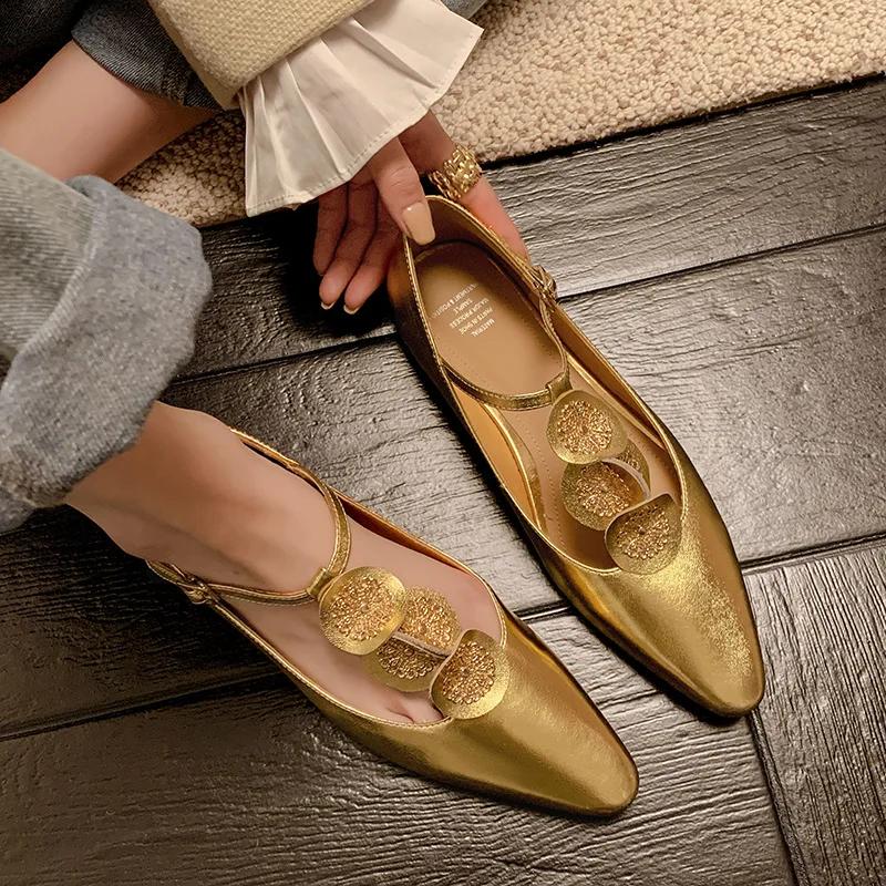 Luxury Rome Shoes Women Elegant Shallow Shoes Summer New Pointed Toe Retro Shoes Designer Dress Walking Flats Mujer Zapatillas