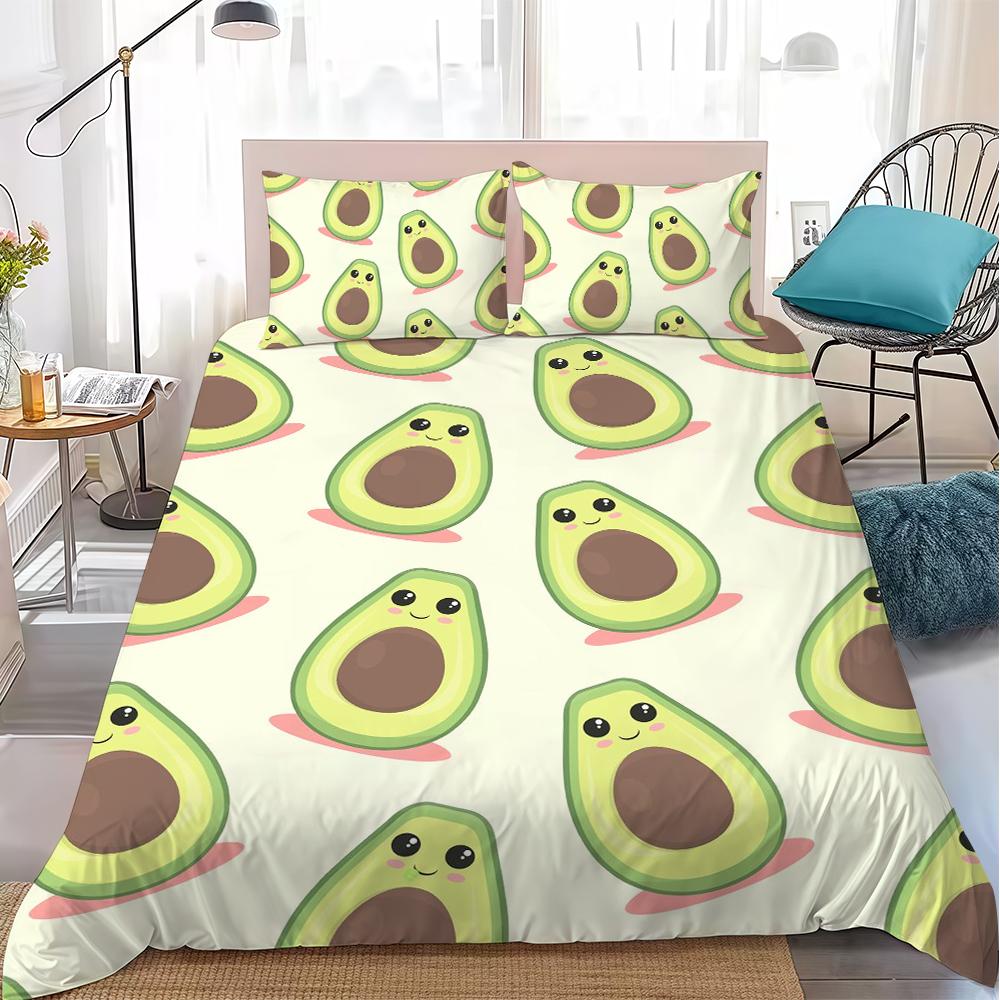 Cute Avocado Duvet Cover Set Home Style Bedding Soft Laundry Cotton Bed 3 Piece Set Student Dormitory Gift