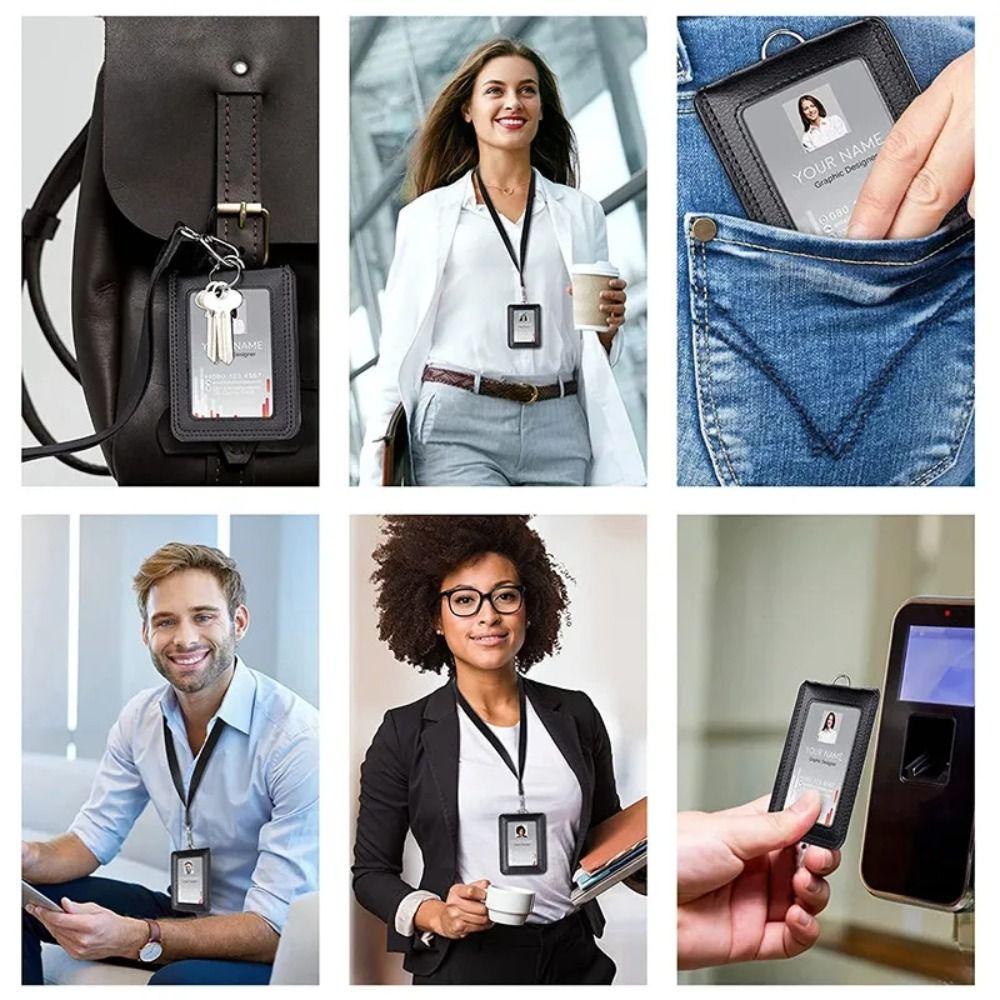 Cowhide Leather Doctors Badge Holder Business Work Card Case Women Men ID Card Holder  Referee