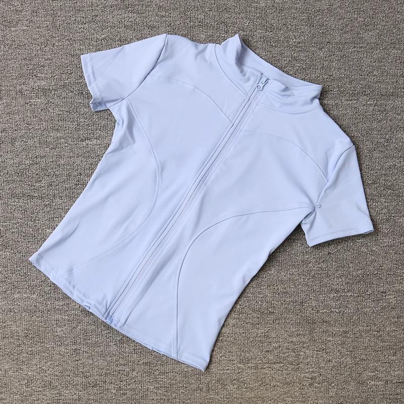 Women's Quick-Dry Slim-Fit Yoga Top - Waist-Cinching Short Sleeve with Half-High Collar