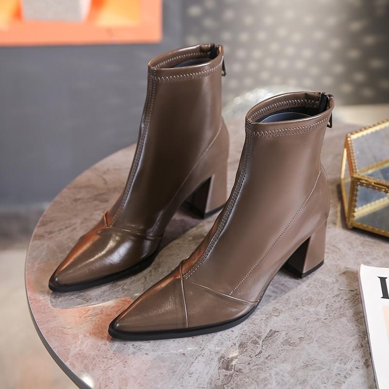 Fashion Women's Shoes   High Quality Zip Women's Boots Fashion Solid Office and Career Sexy Pointed Toe Ankle Boots Chaussure Femme