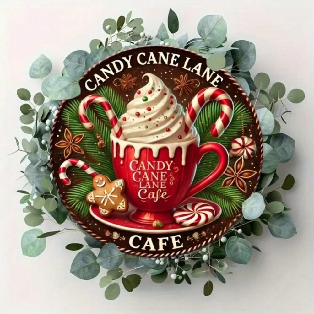 Christmas Candy Cane Tin Sign Vintage Wall Art Holiday Gift Home Decor