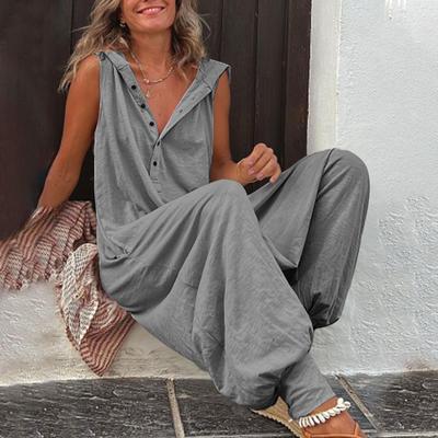 2025 Damenmode Ärmelloser Kapuzen-Jumpsuit mit langen Harems-Hosen