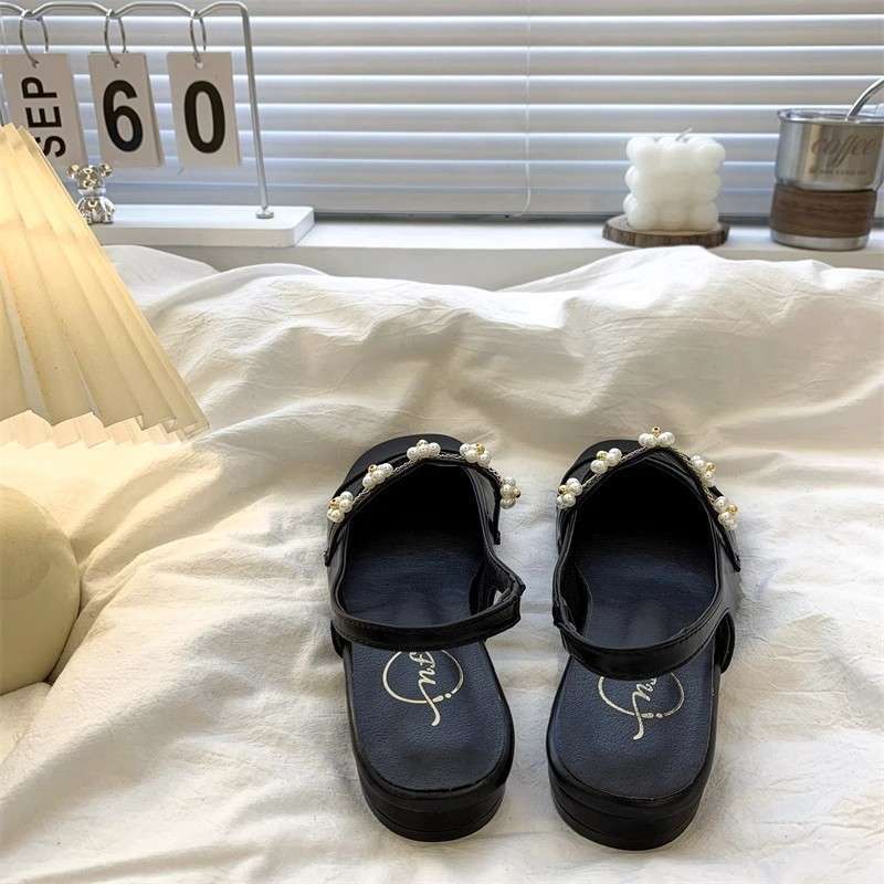 

Popular fashion princess style Mary Jane single shoes women s summer 2025 new go out versatile bag head sandals 35 чёрный