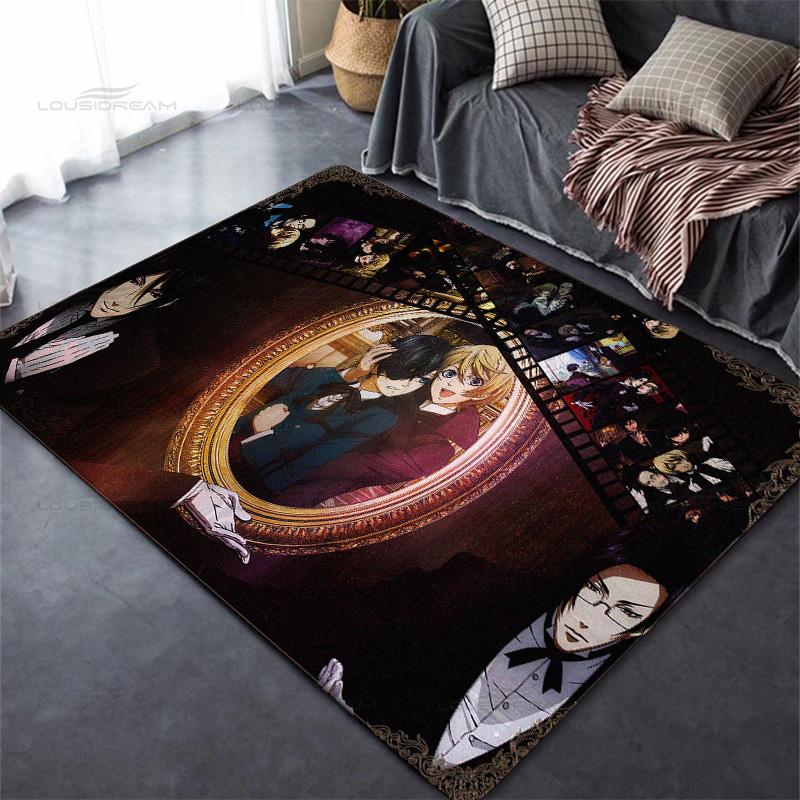 Square Flannel Black Butler Carpet Demon Butler Cartoon Decorative Floor Mat Modern Home Living Room Carpet Bedroom Rug