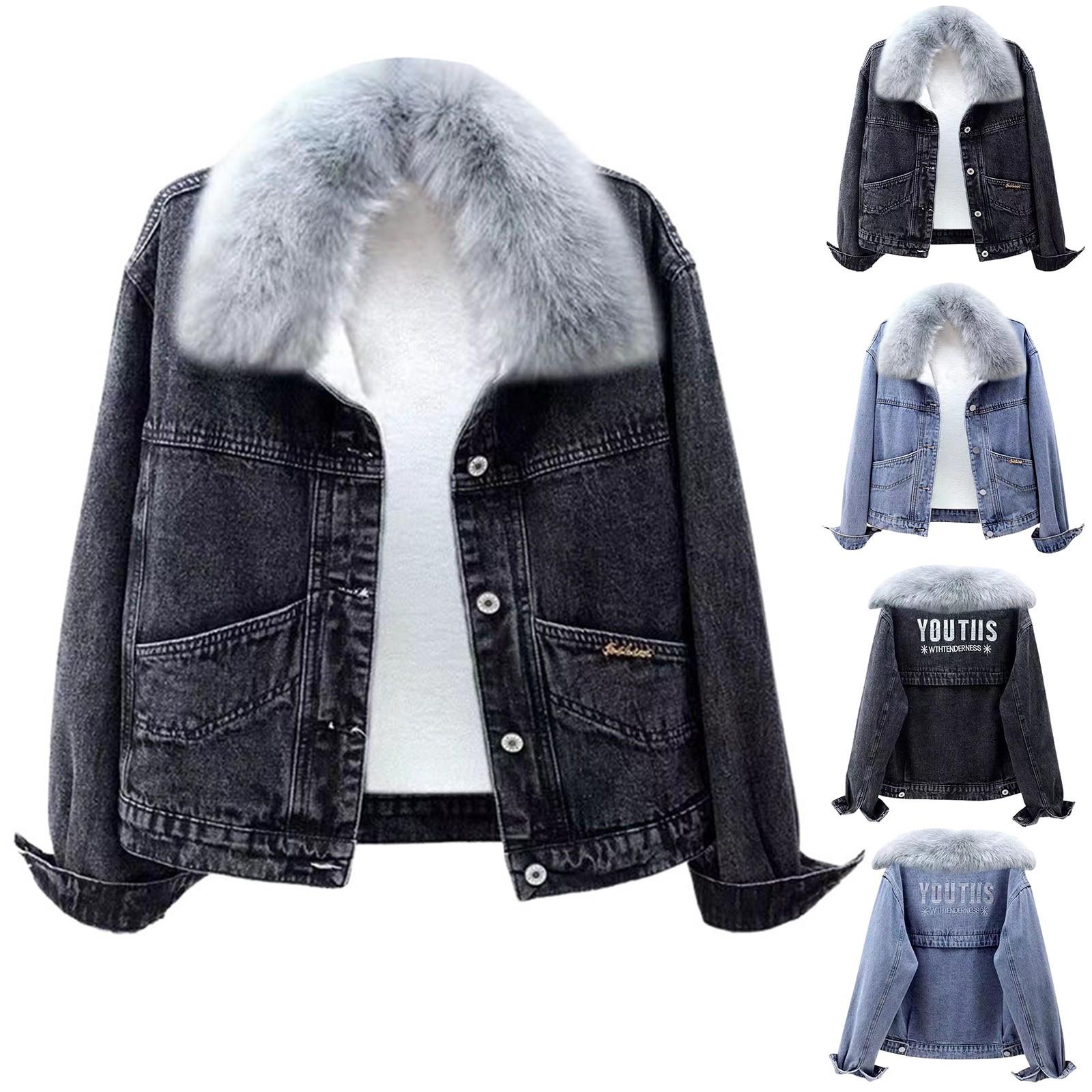 

Женская теплая универсальная короткая джинсовая куртка, пальто с плюшевым верхом на осень-зиму, утолщенная теплая свободная куртка 5XL чёрный