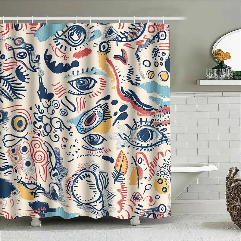

Vibrant Shower Curtain Setblue Red Yellow Decorative Waterproof Fabric Bathroom Curtains With Grommets For Home Bathrooms W60H190(CM)-1 Pcs