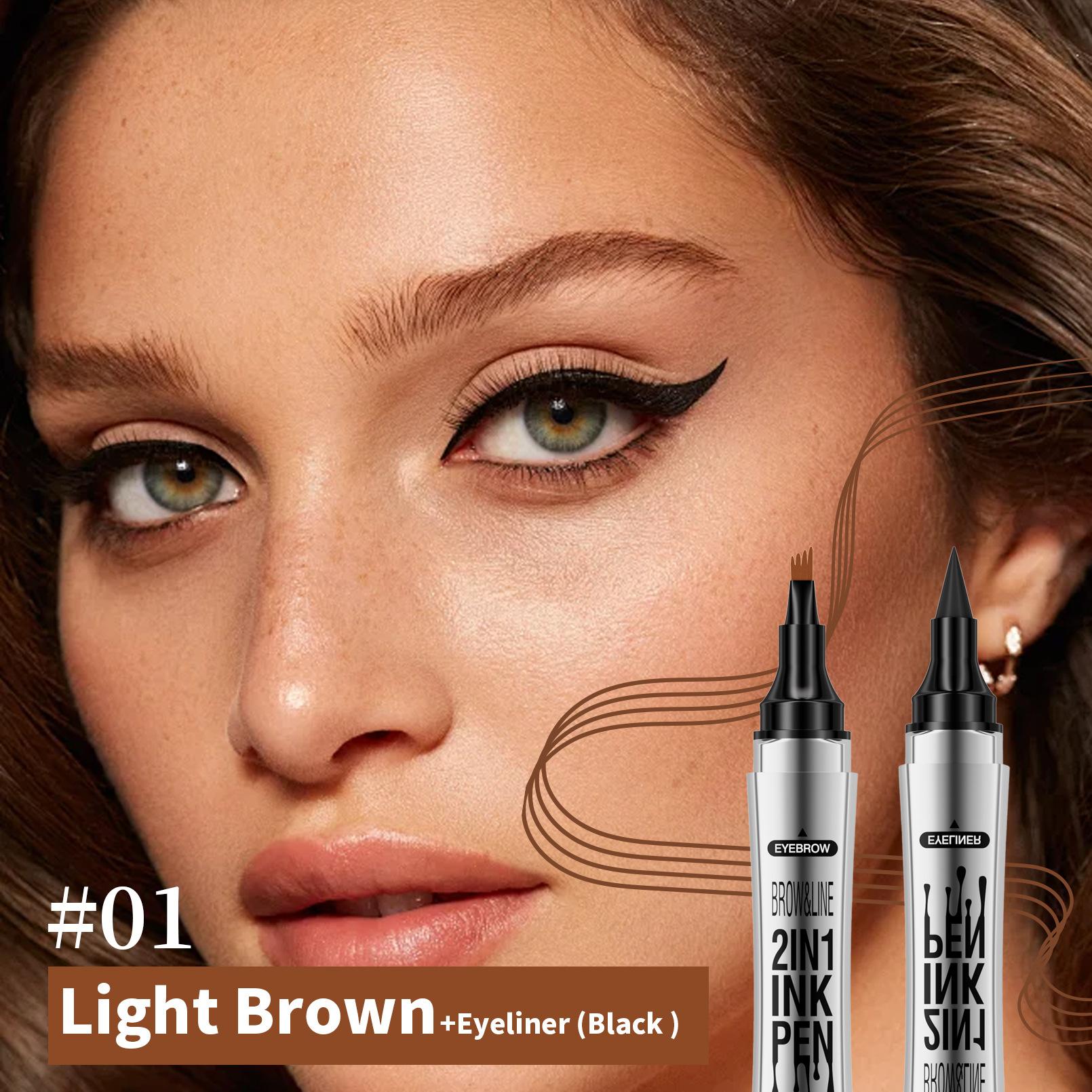 Double Head Four-Pronged Eyebrow Pencil + Eyeliner Quick-Drying Waterproof Eyebrow Pencil 1ml+1ml