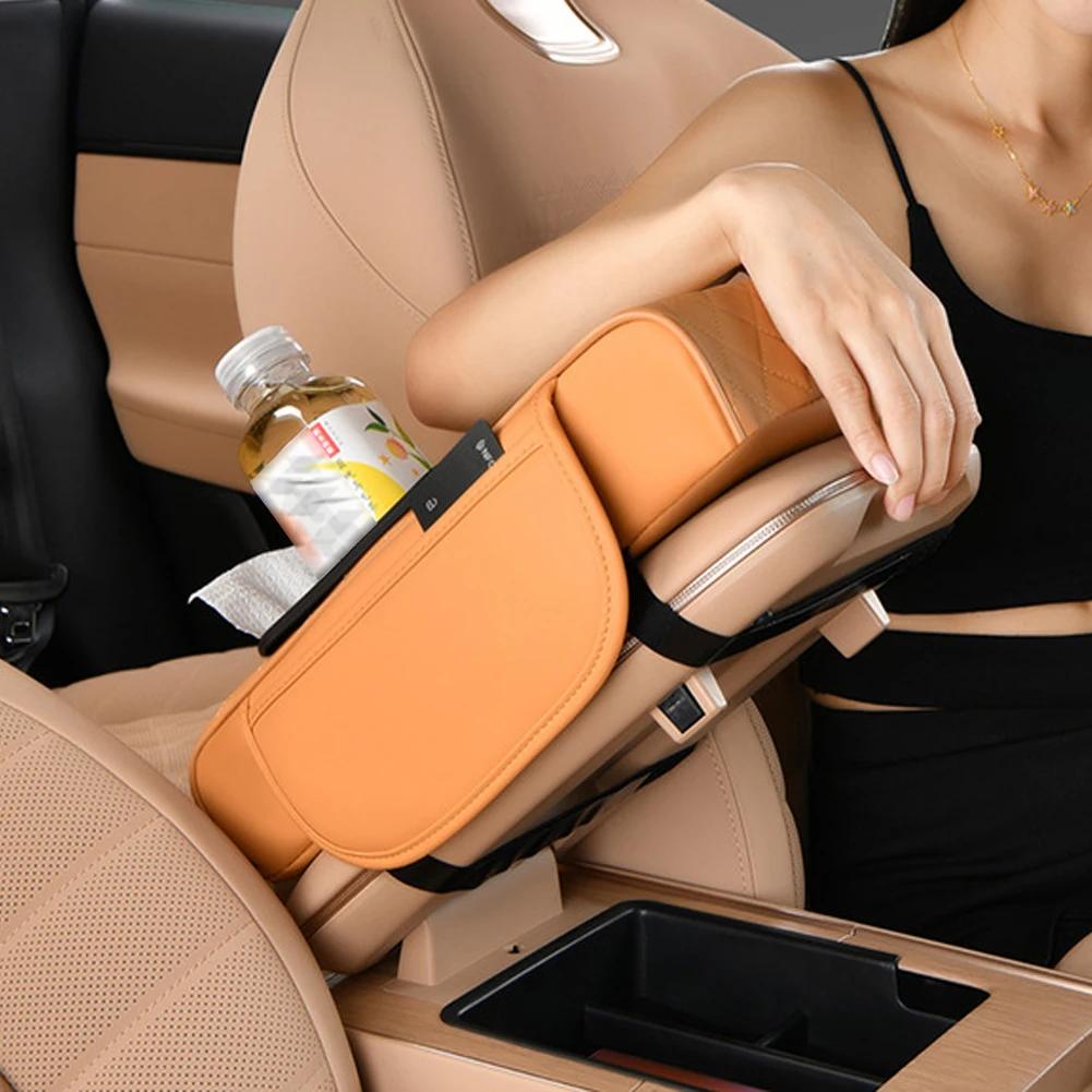 High Quality Car Armrest Cover Thicken Height Pad Arm Rest Cushion with Pocket Tissue Cup Holder Memory Cotton Elbow Support Pad