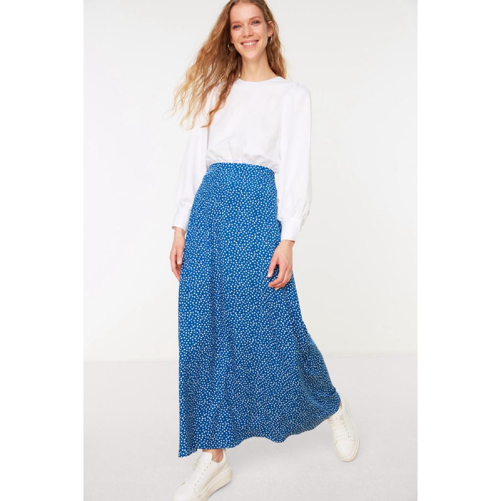 Black Polka Dot Patterned Bell Woven Skirt Tctss22ee0006