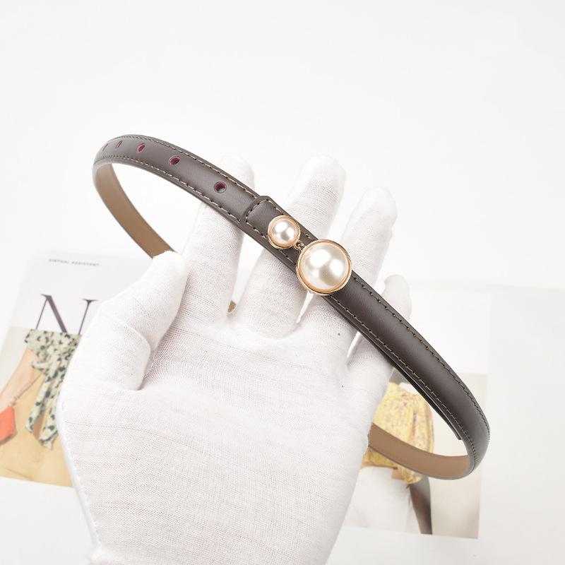 Genuine Leather Belt Women's Slim Dress with Cinched Waist Decoration and Pearl Buckle Head Slim Waist Belt
