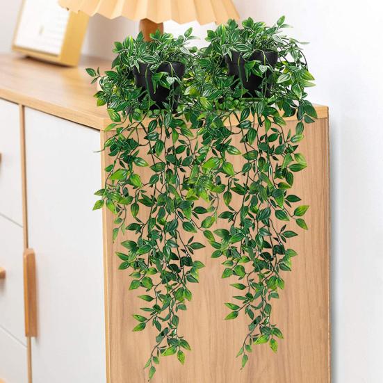 BELICOO Piante Artificiali Da Appendere: Confezione Da 4 Vasi Con Foglie Di Tè, Pothos, Eucalipto E Filo Di Perle. Per Interni Ed Esterni, Senza Manutenzione