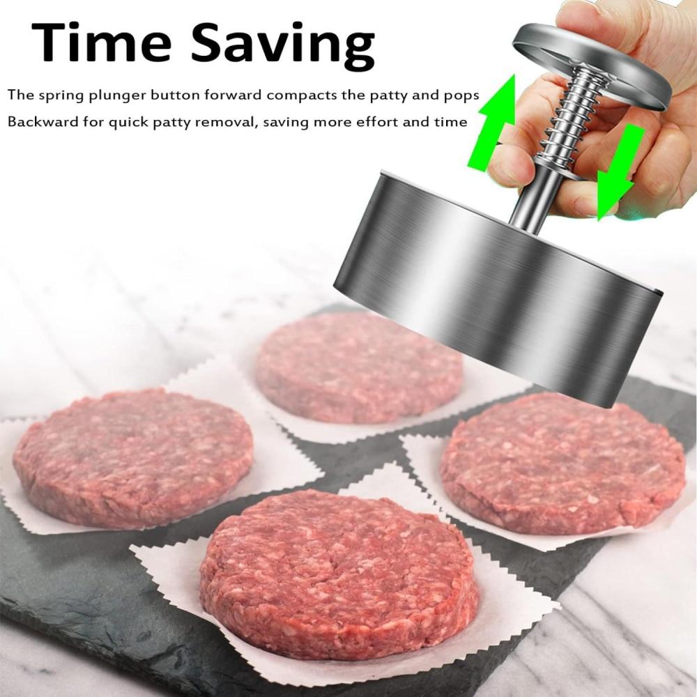 Hamburger Meat Press Patty Maker 304 Stainless Steel Round Non-Stick Thickness Adjusted outdoor picnic Kitchen Beef Rice BBQTool