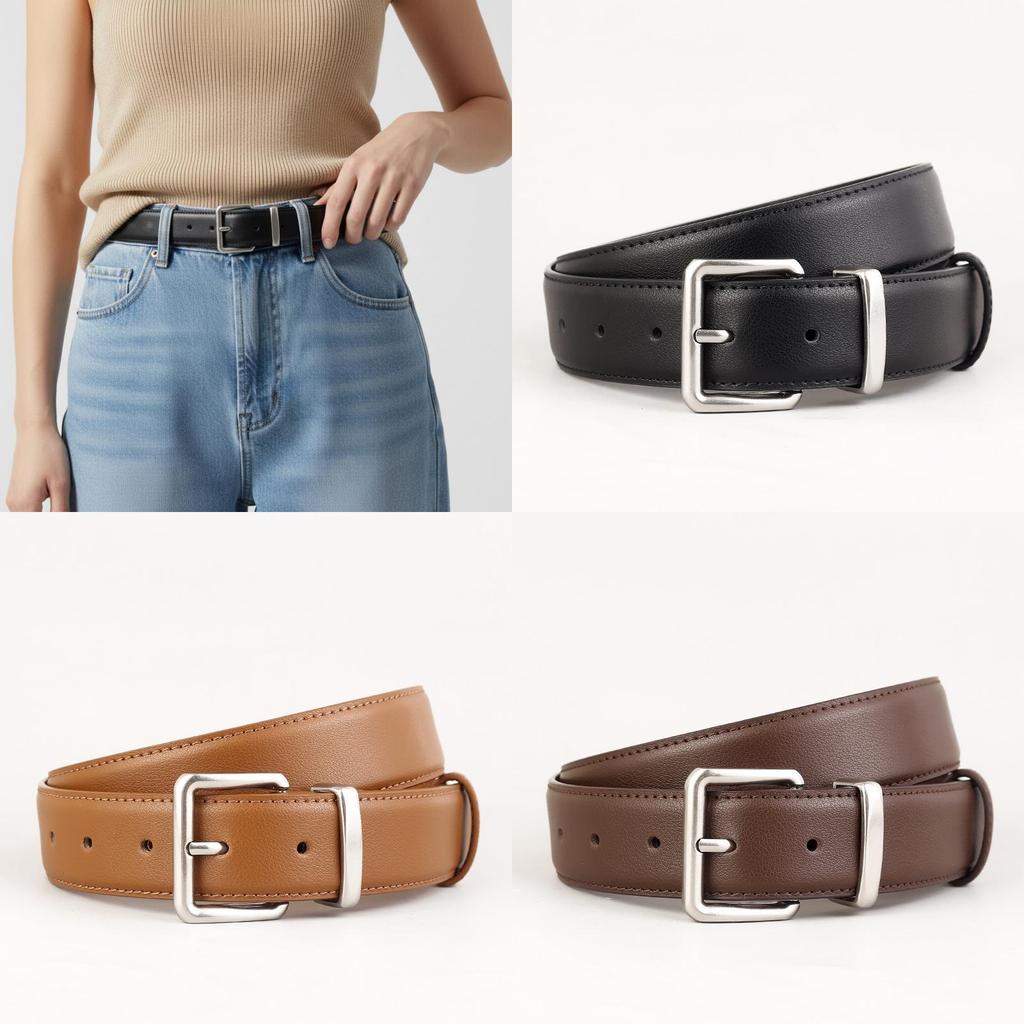 Minimalist Leather Womens Waist Belt With Pin Closure For Daily Style