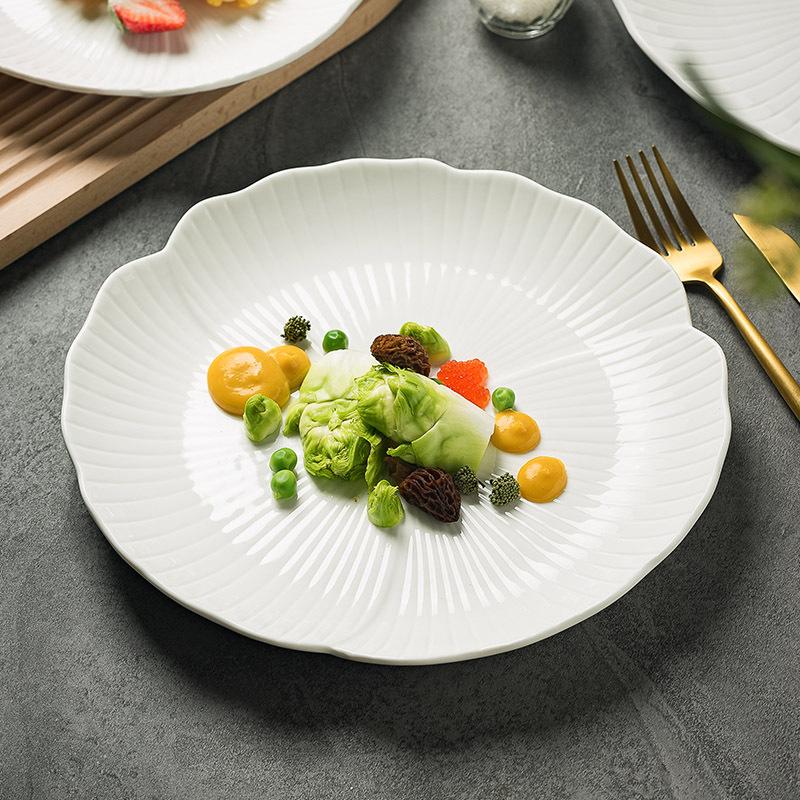 Western Food Steak Plate Household Shallow Plate Large Flat Plate Ceramic Fruit Plate Premium Sense White Cake Plate Vegetable Plate
