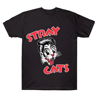 Stray Cats Rock Cat Head T-Shirt Hipster Streetwear Fashion Women Men Crewneck Short Sleeve Cotton Tees Clothing