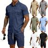Mens Short Sleeve Button Down Shirt and Drawstring Waist Shorts Set Casual Two Piece Outfits with Pockets for Summer