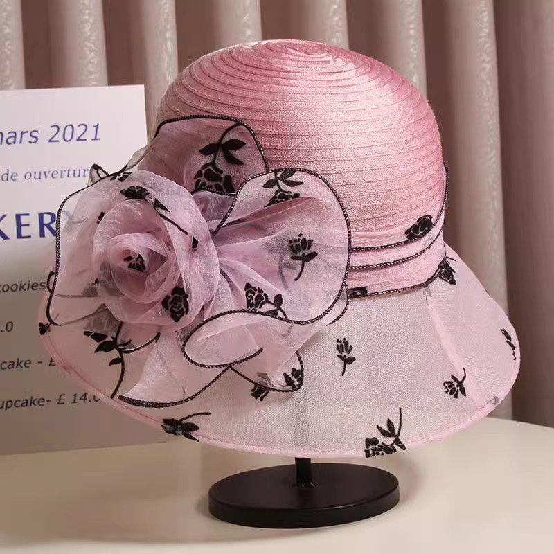 Sun Hat Women's Summer Organza Flower Fisherman Travel Vacation Sunshade Anti UV Retro Hat