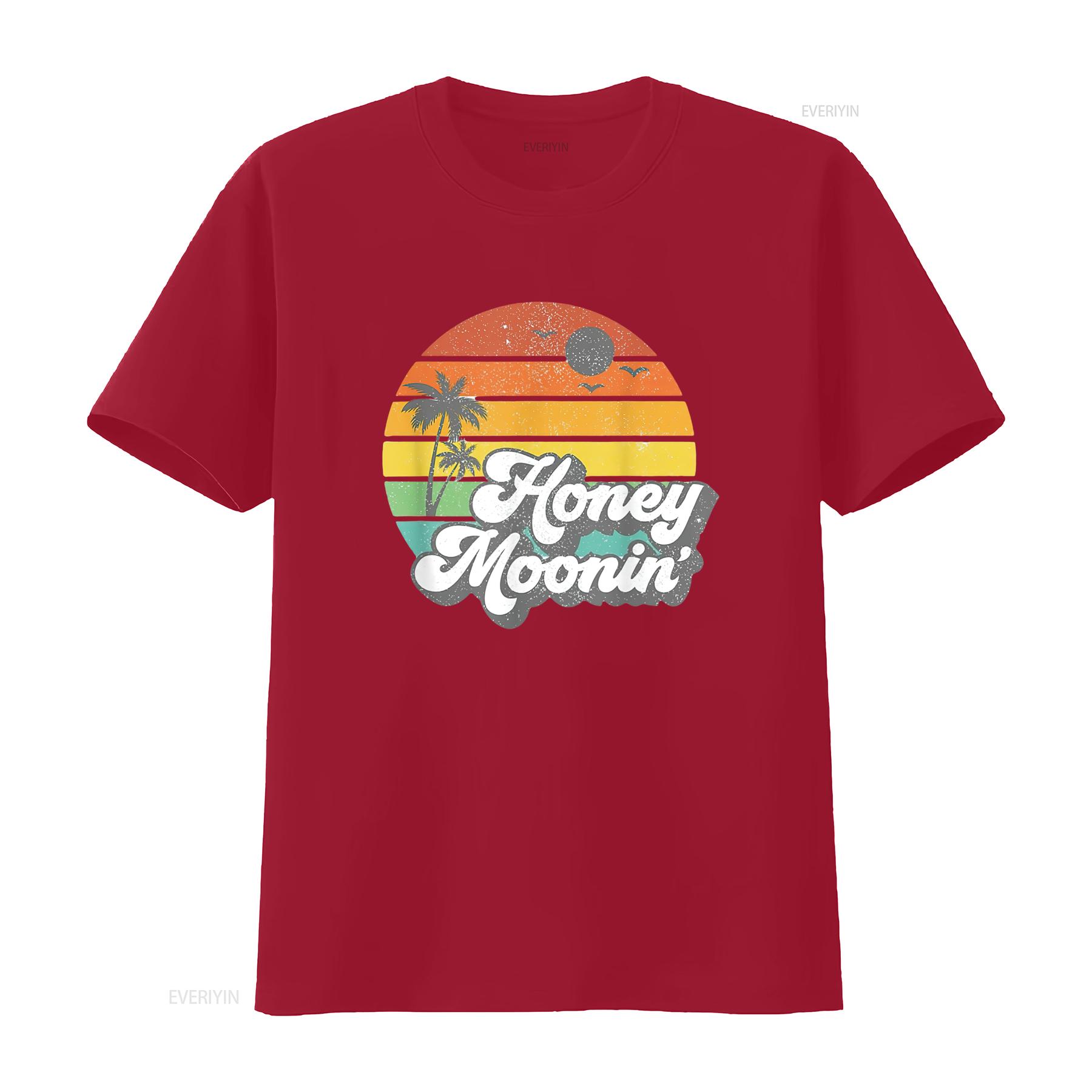 Медовый месяц Пляж Отпуск на медовый месяц Женская футболка для пар винтажная Стиранная Мягкая Дышащая Стильная уличная одежда Повседневная с принтом S